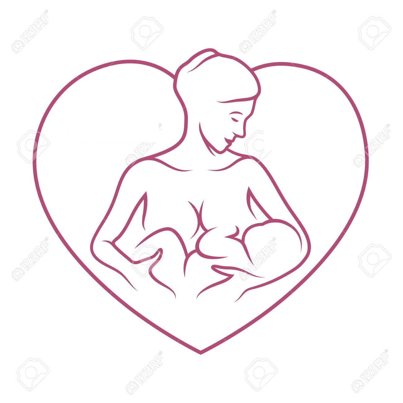 Outline of a breastfeeding woman, in pink