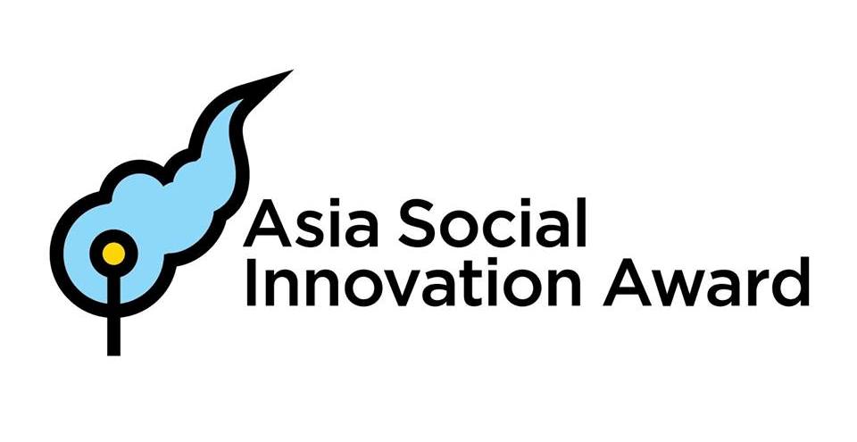 Logo of the Asia Social Innovation Award, featuring the graphic of a match with a yellow tip, lighting up a blue flame