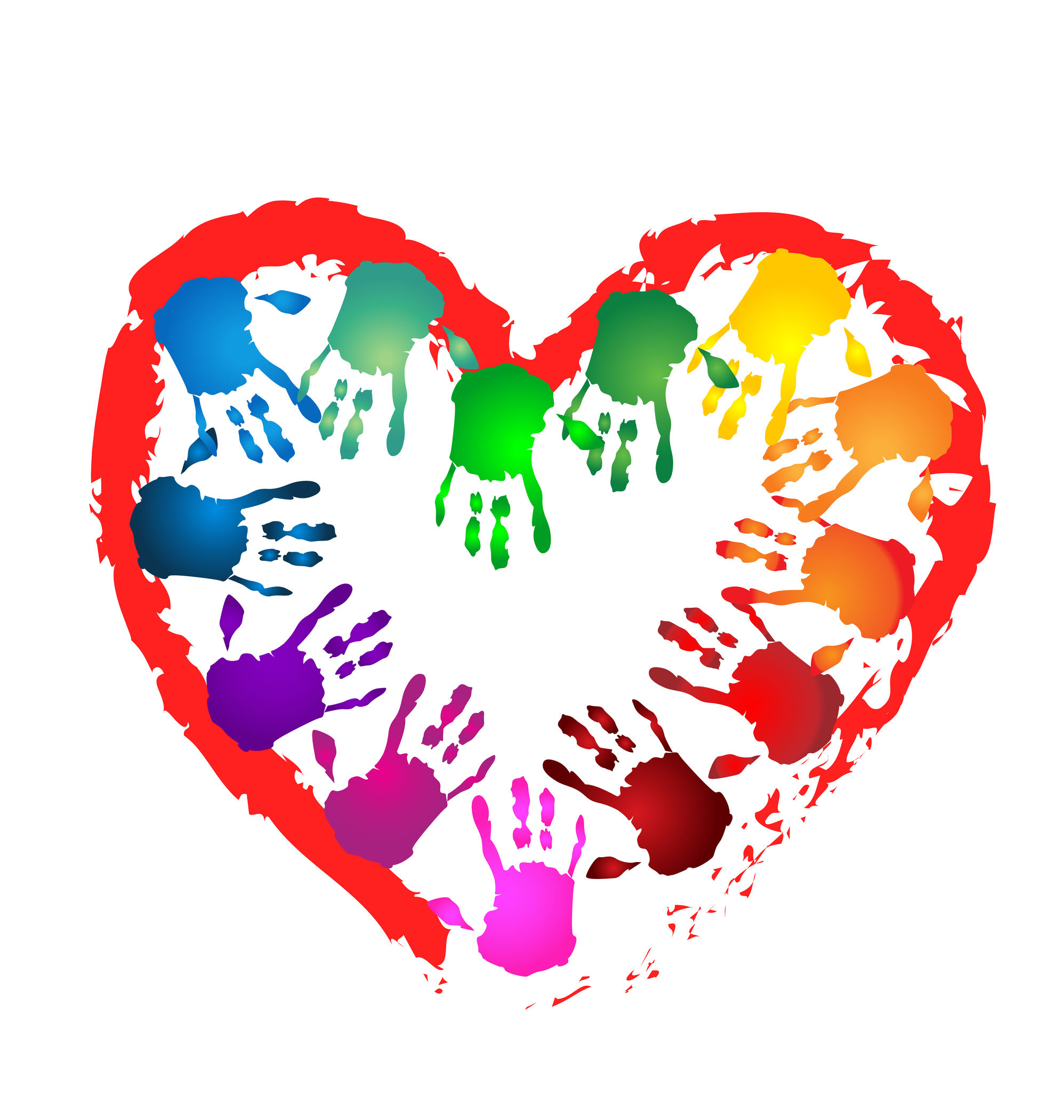 Illustrated image of colourful hands forming a heart