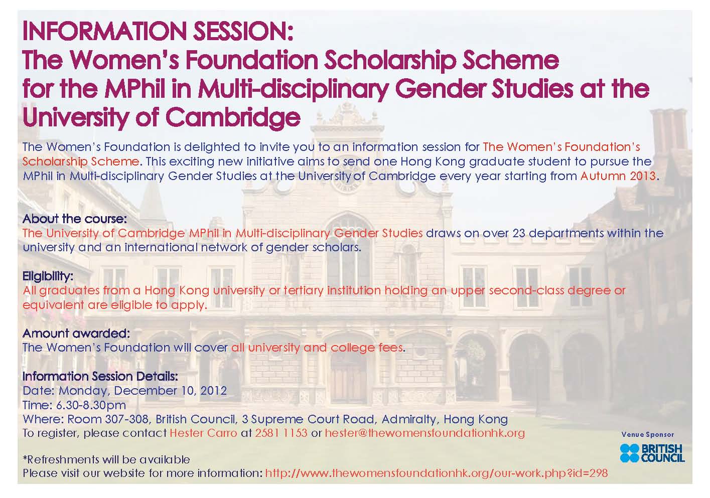 Poster on the Women’s Foundation’s Scholarship Scheme