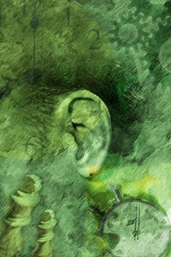A painting with an ear in the centre A painting with an ear in the centre