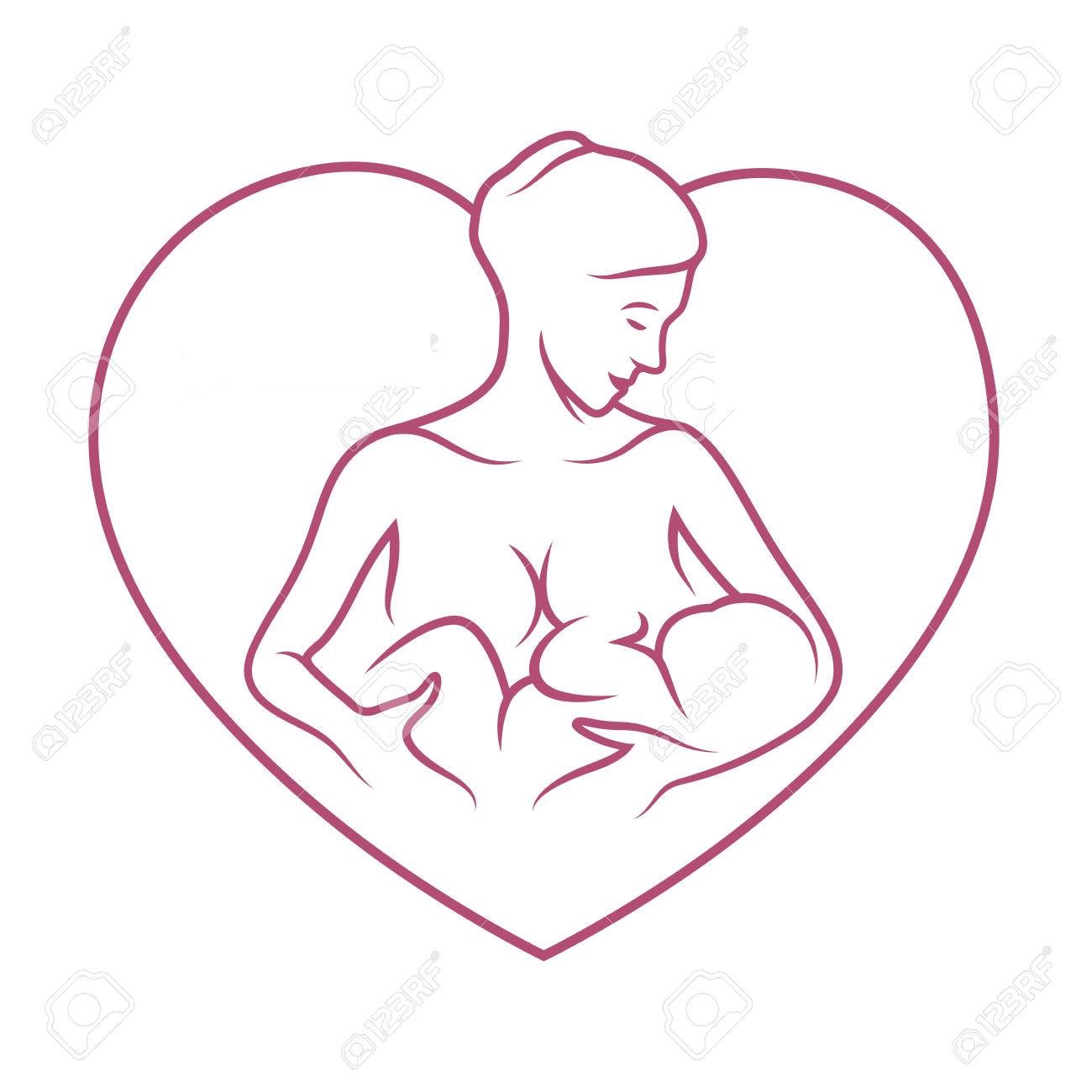 Outline of a breastfeeding woman, in pink Outline of a breastfeeding woman, in pink