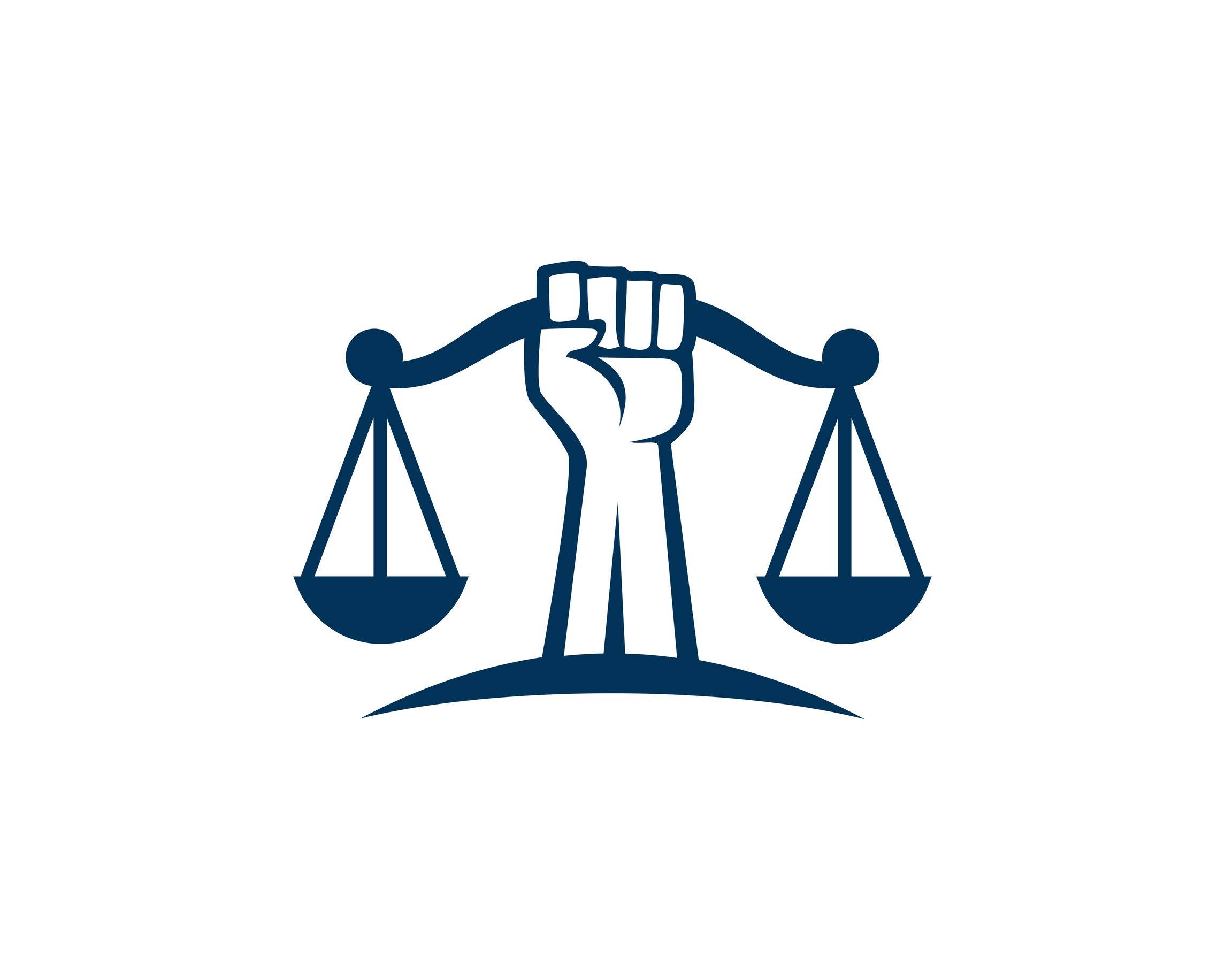 Icon of a clenched fist holding up a scale of justice