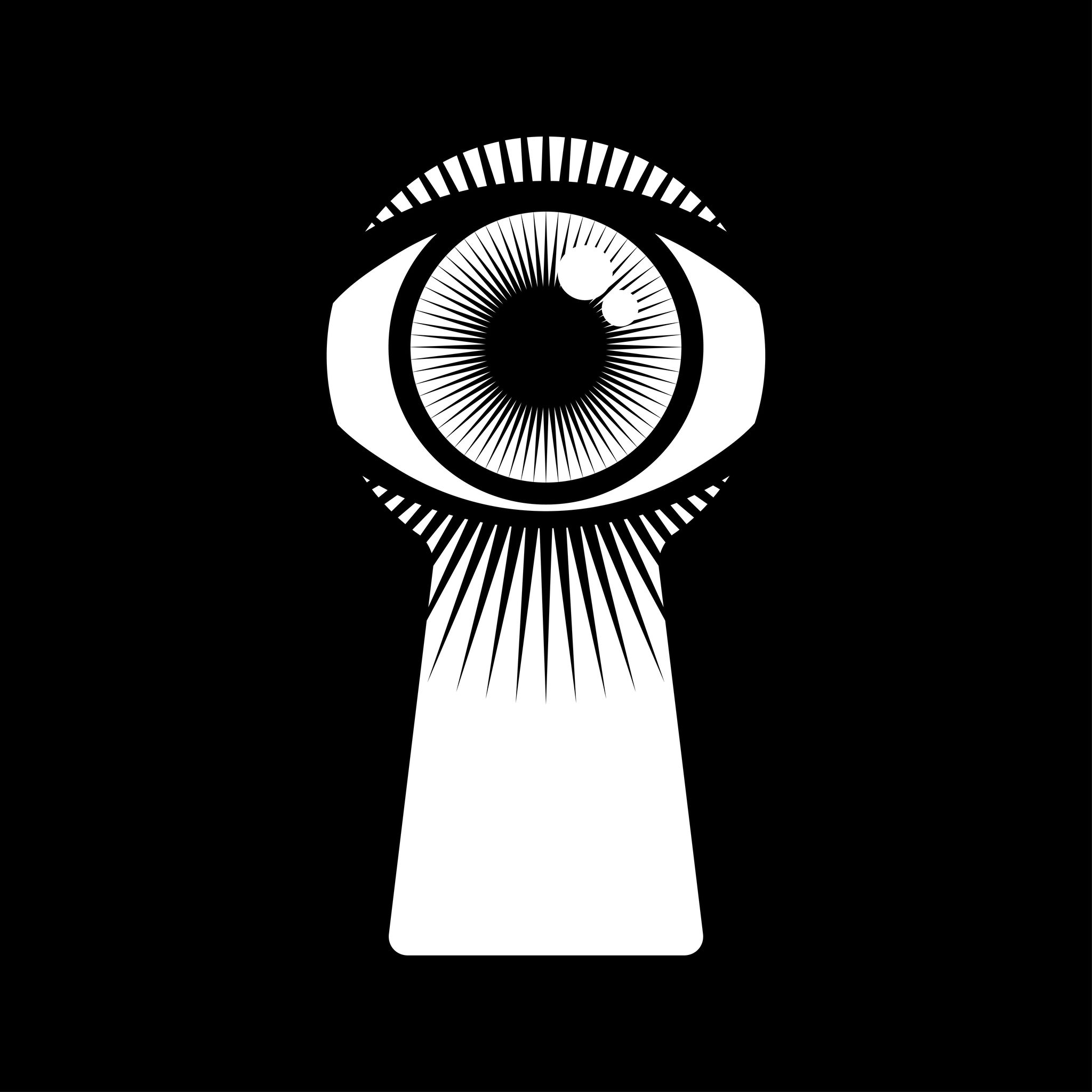 Ilustrated image of an eye peeping behind a door keyhole Ilustrated image of an eye peeping behind a door keyhole