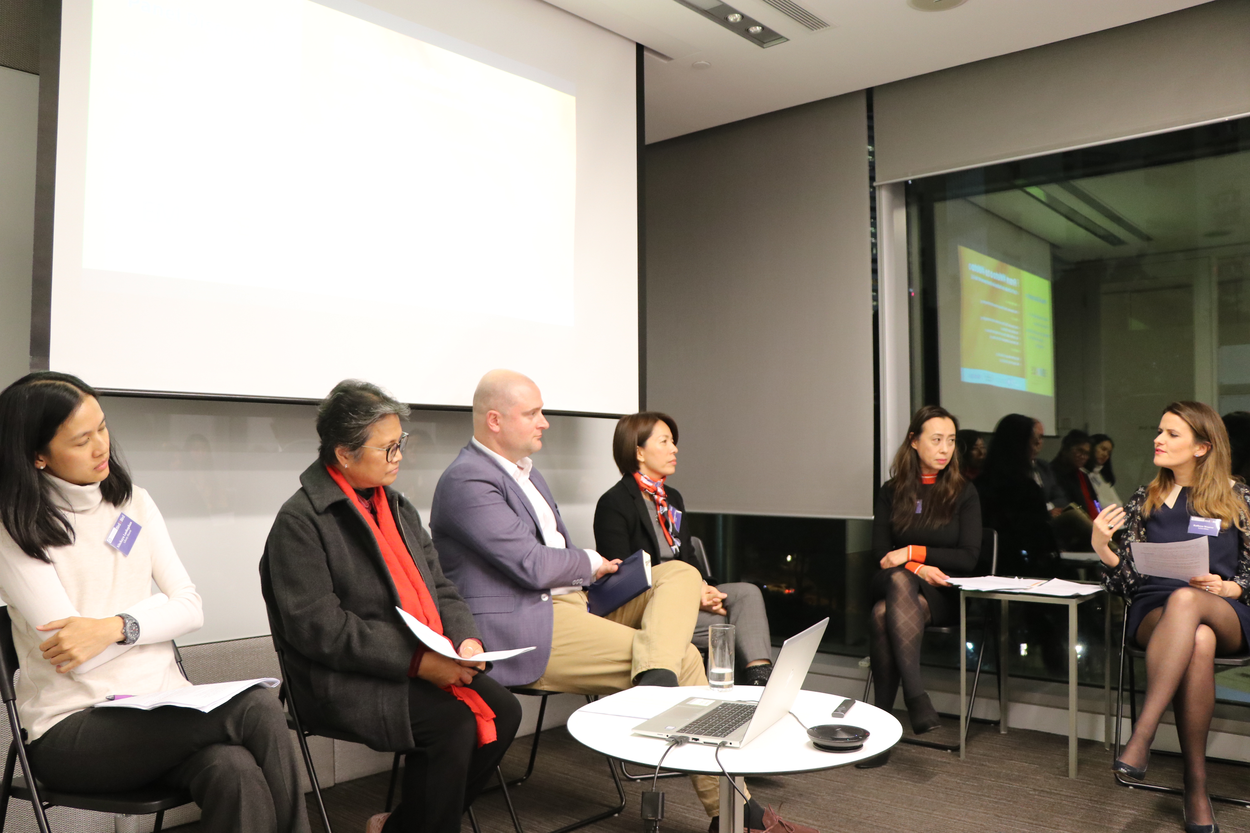 Ms Nitchaya Laohaphan from Liberty Shared, Ms Cynthia Tellez from Mission for Migrant Workers, Mr Adrian Warr from Edelman and Prof. Susanne Choi from CUHK. Moderators: Ms Diana Purdy from Bird & Bird and Ms Kathryn Weaver from Lewis Silkin